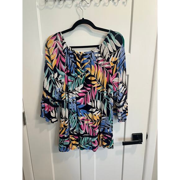 John Paul Richard Womens 3/4 Sleeve Bright Tropical Colorful Blouse Size XL Boho - Picture 3 of 9